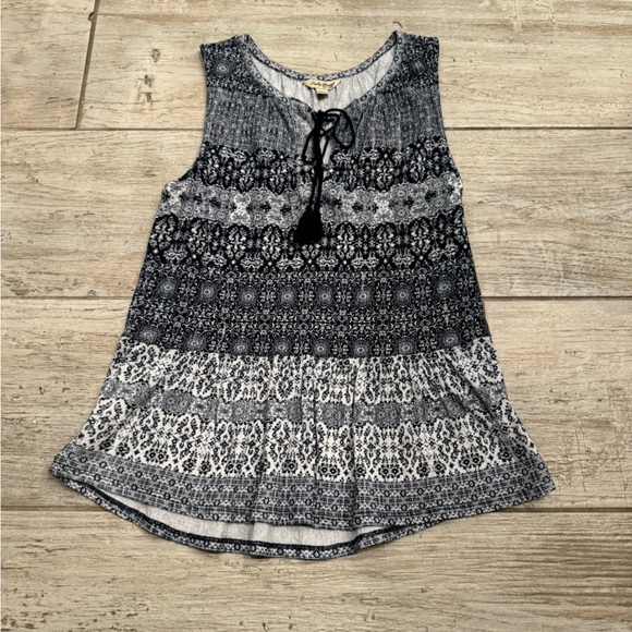 Lucky Brand Navy Blue and White Blouse - Picture 1 of 5